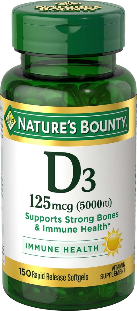 Nature's Bounty Vitamin D3 | 5000 Iu | 150 Soft Gels