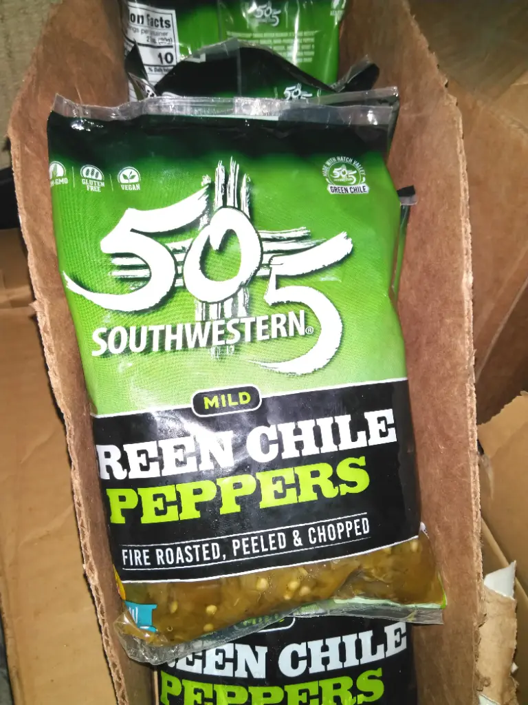 505 Southwestern Mild Green Chile Peppers, fire roasted, peeled & chopped.