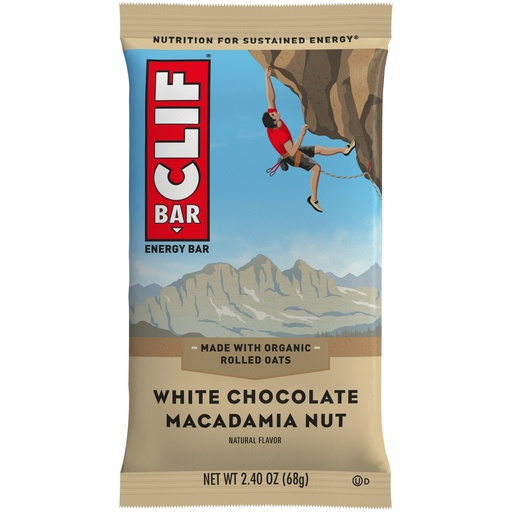 Clif Bar White Chocolate Macadamia Nut Energy Bar - Individually Wrapped - White Chocolate, Macadamia Nut - 2.40 Oz - 12 / Box