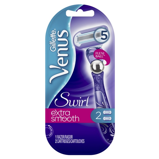 Venus Deluxe Smooth Swirl Razor for Women  5 Blades  Manual Razor  Handle + 2 Razor Blade Refills  Purple