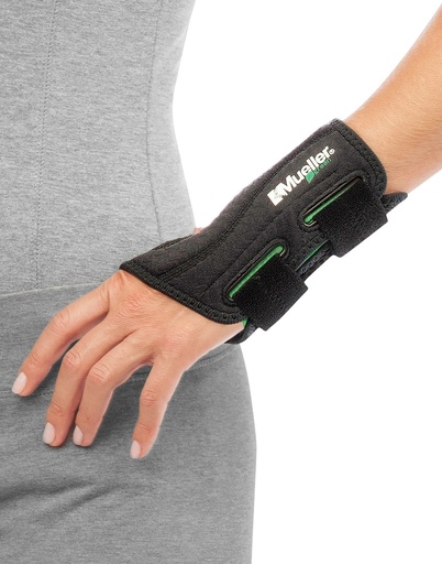Mueller Green Fitted Wrist Brace  Black  One Size Fits Most  Left Hand
