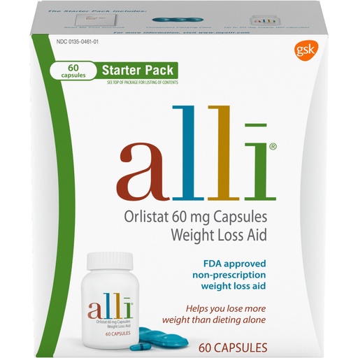 Alli, Orlistat, Weight Loss Aid, Starter Pack, 60 Mg, 60 Capsules